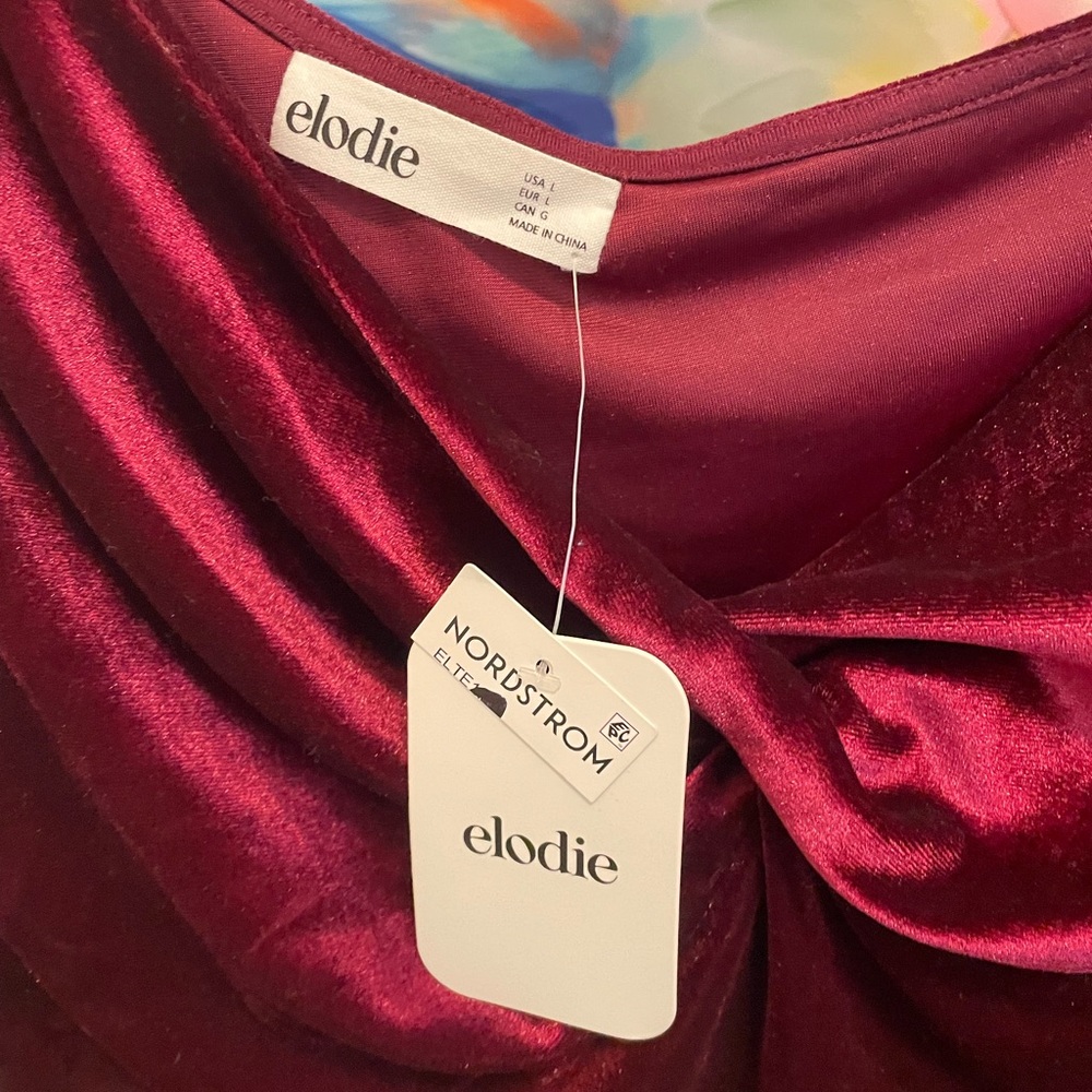 Elodie Velvet Twist-Front Long Sleeve Top - Burgundy Size Large - Picture 6 of 7